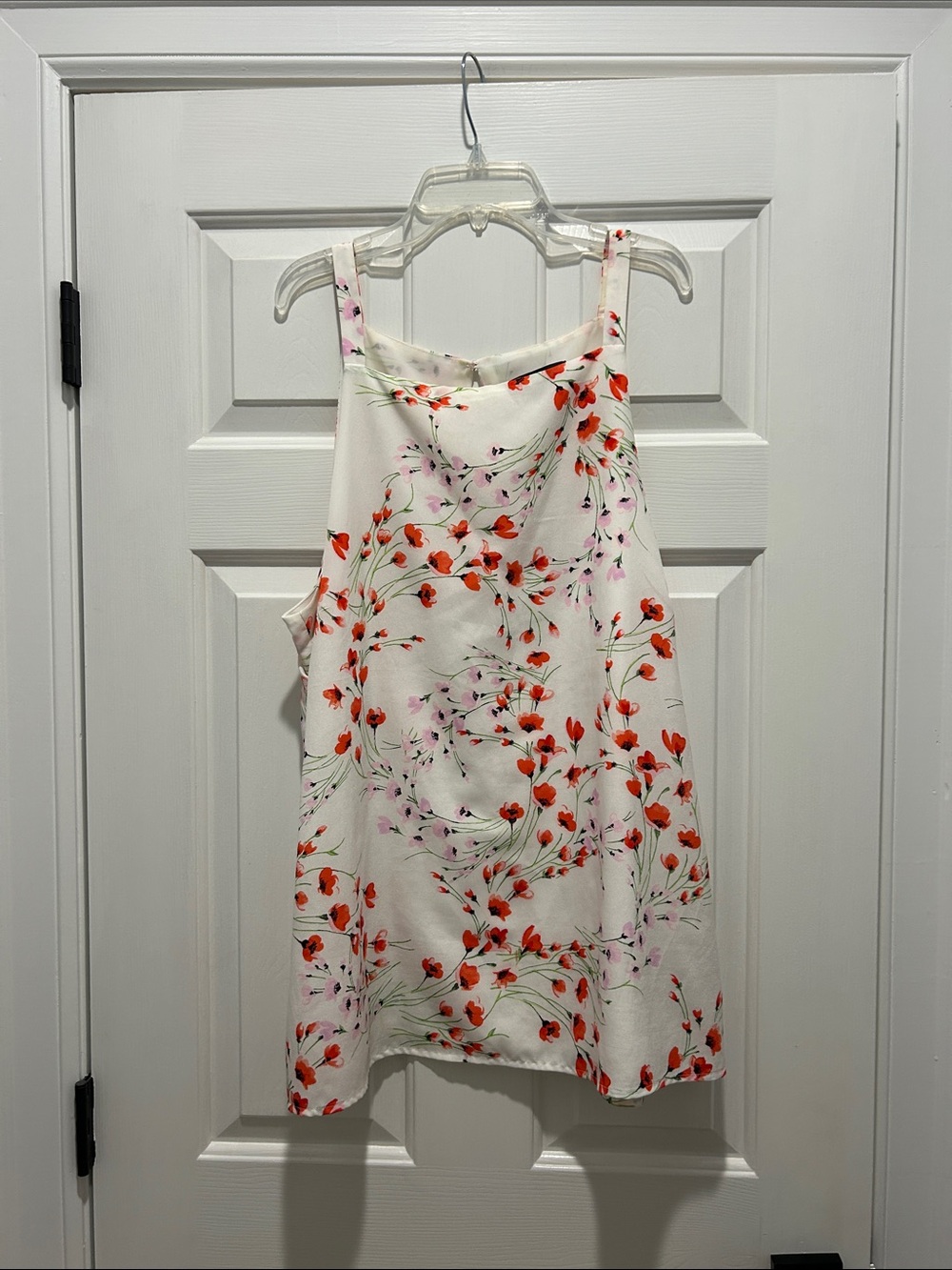 Banana Republic White Floral Spaghetti-Strap Dress with Red & Pink Flowers